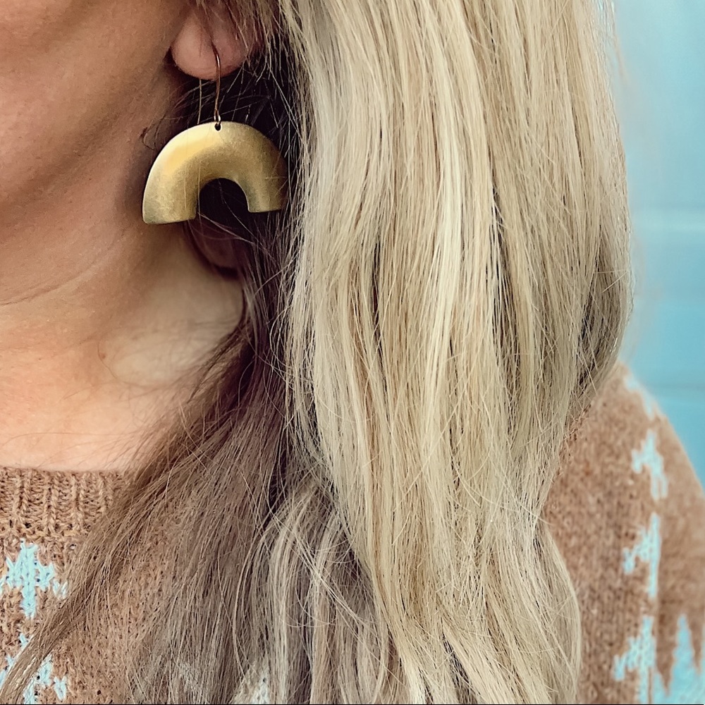 Golden Rainbow Arch Pierced Dangle Earrings